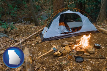 camping tent at a wilderness campsite - with Georgia icon