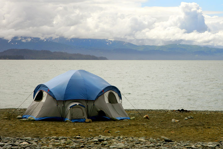 camping tent on the beach in Homer, Alaska