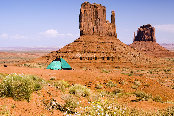 green camping tent in the Arizona desert